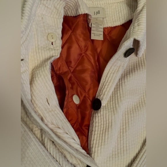 J. Jill Cream Button Up Corduroy Jacket w. Removable Quilted Orange Lining Small - Picture 12 of 14